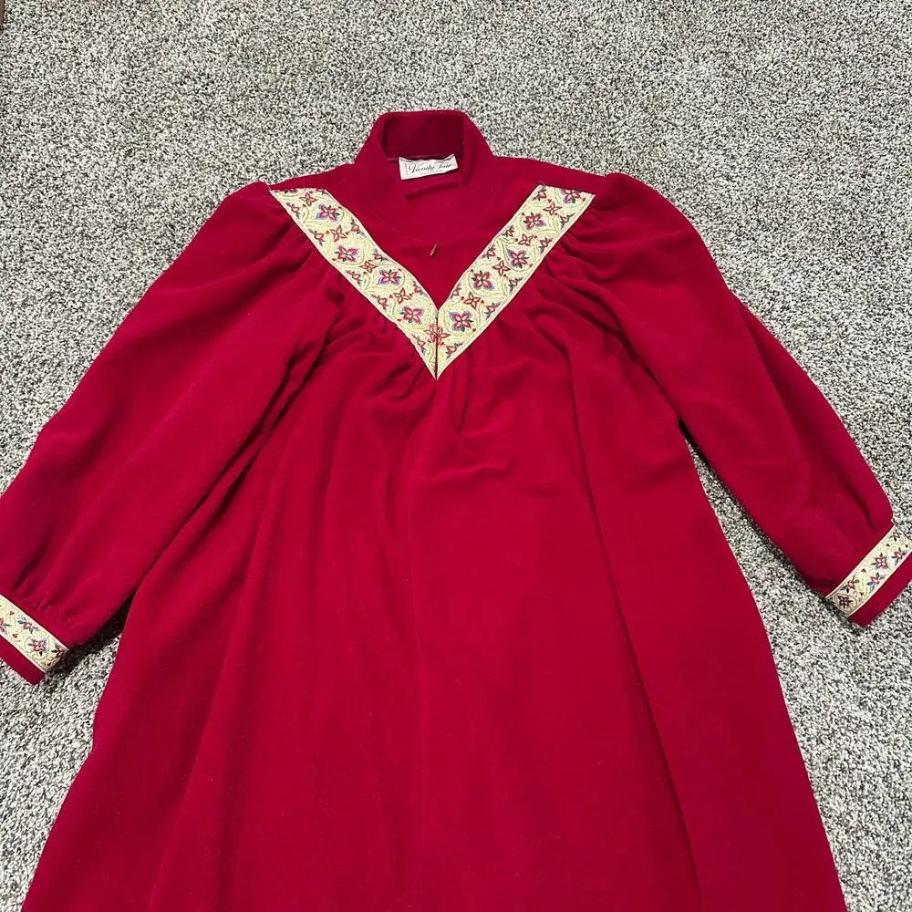 VANITY FAIR PETITES Vintage Half Zip Up Long Sleeve Winter Nightgown Robe Size M - Picture 2 of 8